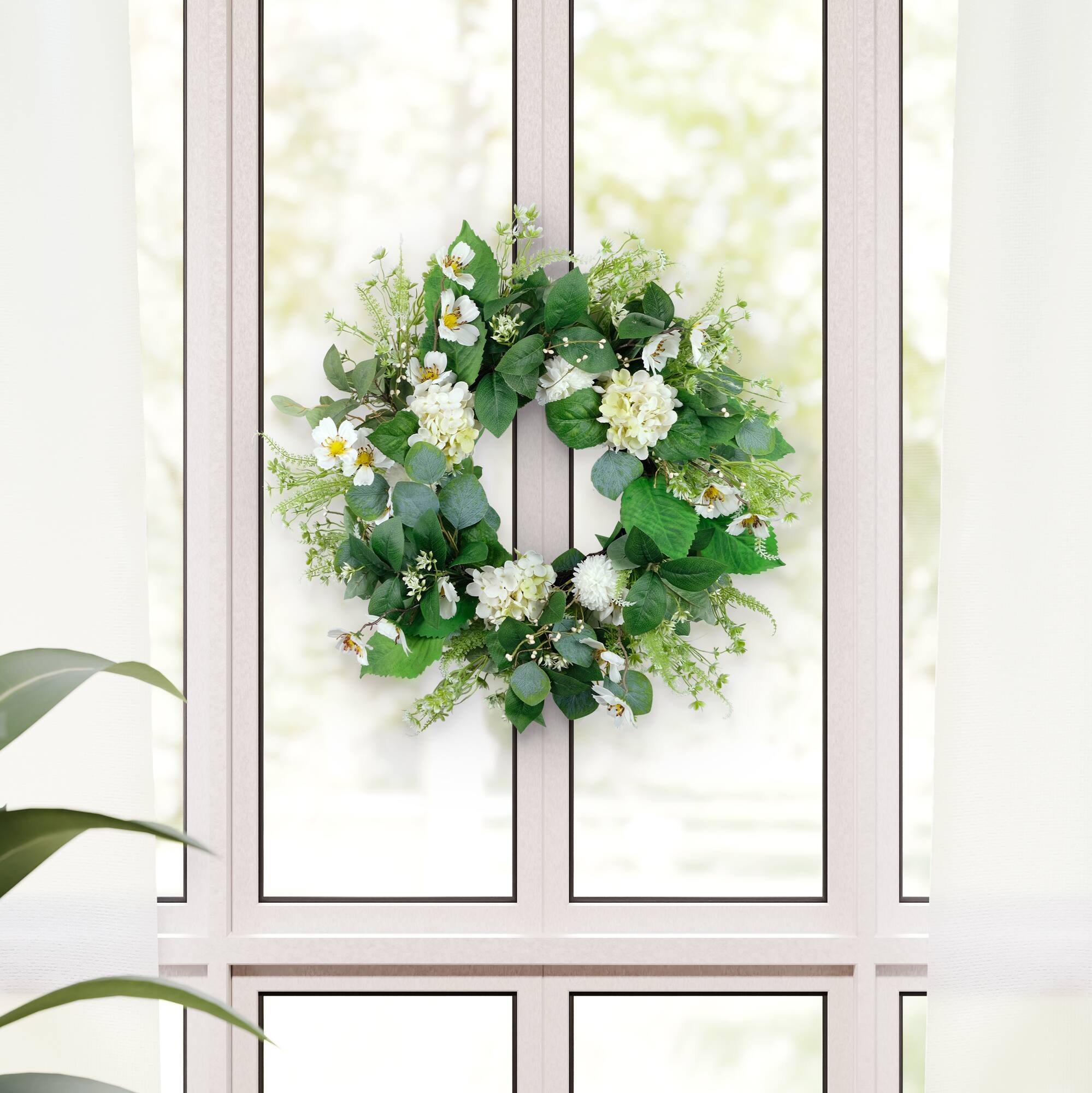 24" White Spring Hydrangea & Dogwood Floral Wreath